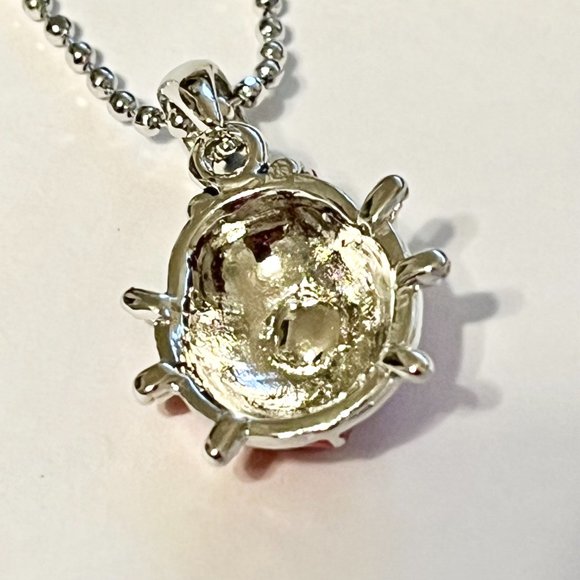 Silver Red Ladybug Pendant Necklace Crystal Plated 17" Chain Insect Enamel - Picture 8 of 11